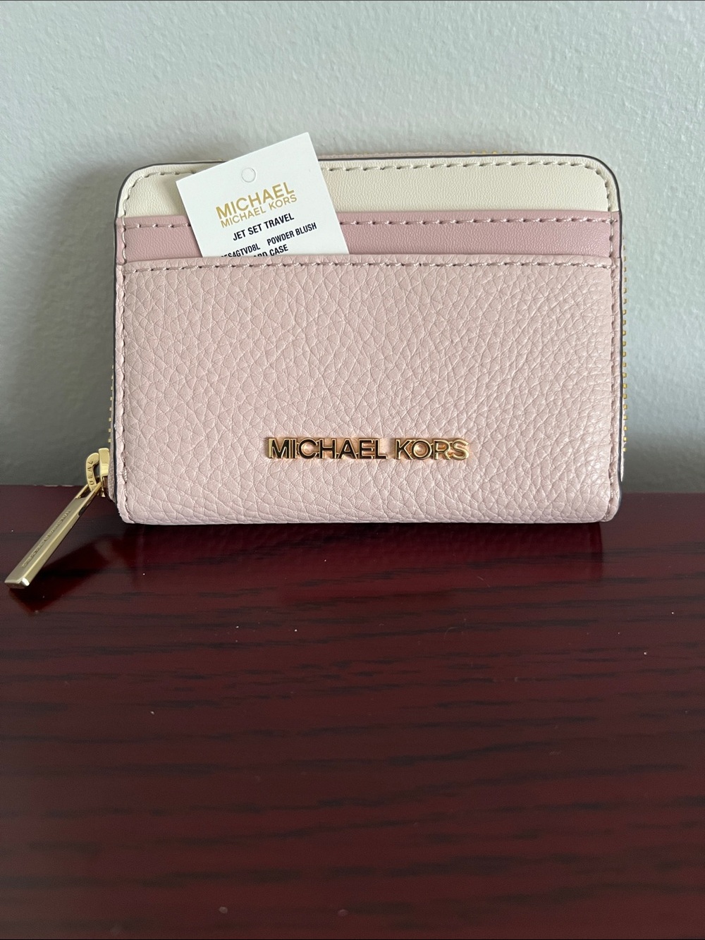 Michael Kors Women's Powder Blush Leather Card Case Wallet